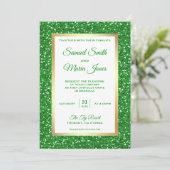 Faux Gouden Folie Groene Glitter Bruiloft Uitnodig Kaart (Staand voorkant)