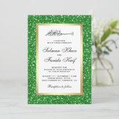 Faux Gouden Folie Groene Glitter Islamitische Brui Kaart (Staand voorkant)