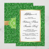 Faux Gouden Folie Groene Glitter Islamitische Brui Kaart (Voorkant / Achterkant)