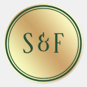 Faux Gouden Folie Groene Monogram Envelopzegel Ronde Sticker (Voorkant)
