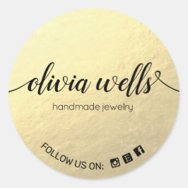 Faux Gouden Folie Handgeschreven Script Social Med Ronde Sticker