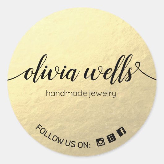 Faux Gouden Folie Handgeschreven Script Social Med Ronde Sticker (Voorkant)