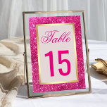 Faux Gouden Folie Heet Roze Glitter Bruiloft Kaart<br><div class="desc">Elegante tafelnummerkaarten met een faux gouden rand en een prachtige faux roze glitter achtergrond.</div>