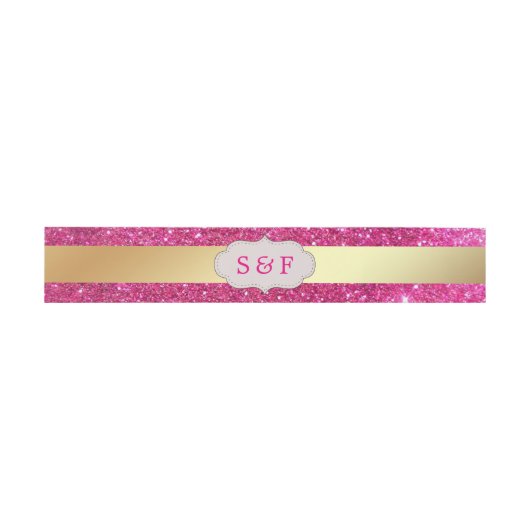 Faux Gouden Folie Heet Roze Glitter Bruiloft Monog Uitnodigingen Wikkel (Vlak)