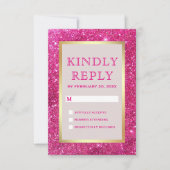Faux Gouden Folie Heet Roze Glitter Bruiloft RSVP Kaartje (Voorkant)