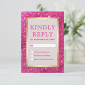 Faux Gouden Folie Heet Roze Glitter Bruiloft RSVP Kaartje (Staand voorkant)