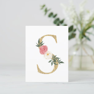 Faux Gouden Folie Letter S Blush Bloemen Monogram Briefkaart