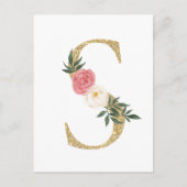 Faux Gouden Folie Letter S Blush Bloemen Monogram Briefkaart (Voorkant)