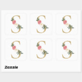 Faux Gouden Folie Letter S Blush Bloemen Monogram Vierkante Sticker (Vel)