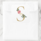 Faux Gouden Folie Letter S Blush Bloemen Monogram Vierkante Sticker (Tas)
