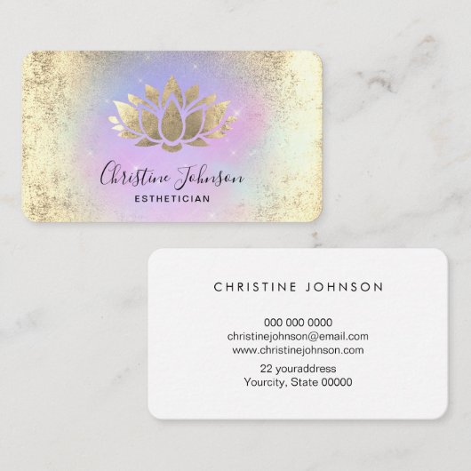 Faux gouden folie Lotus logo op pastel paarse Visitekaartje (Voorkant / Achterkant)