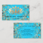 Faux gouden folie Lotus logo Turquoise textuur Visitekaartje (Voorkant / Achterkant)