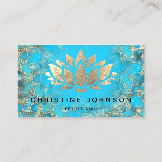 Faux gouden folie Lotus logo Turquoise textuur Visitekaartje (Voorkant)