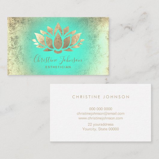 Faux gouden folie lotus op muntgradiënt visitekaartje (Voorkant / Achterkant)