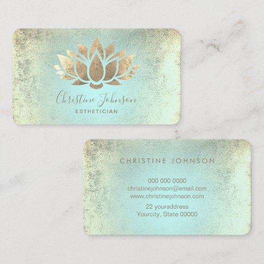 Faux gouden folie lotus op muntgradiënt visitekaartje (Voorkant / Achterkant)
