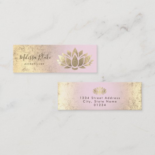 Faux gouden folie lotus op roze gradiënt mini visitekaartje (Voorkant / Achterkant)
