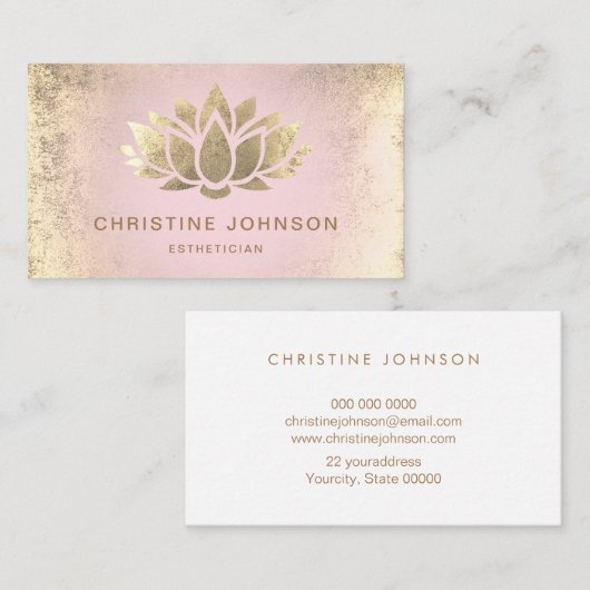 Faux gouden folie lotus op roze gradiënt visitekaartje (Voorkant / Achterkant)