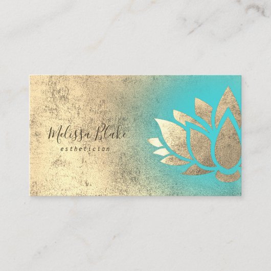 Faux gouden folie lotus op turquoise gradiënt visitekaartje (Voorkant)