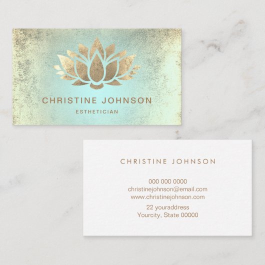 Faux gouden folie lotus op turquoise gradiënt visitekaartje (Voorkant / Achterkant)