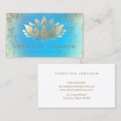 Faux gouden folie lotusbloem en blauw gradiënt visitekaartje (Voorkant / Achterkant)