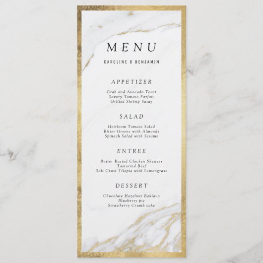 Faux gouden folie marmer luxe modern huwelijksmenu menu (Voorkant)