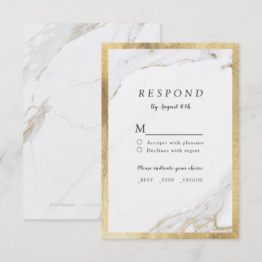 Faux gouden folie marmer luxe moderne bruiloft RSV RSVP Kaartje (Voorkant / Achterkant)