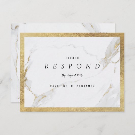 Faux gouden folie marmer luxe moderne bruiloft RSV Uitnodiging Briefkaart (Voorkant / Achterkant)