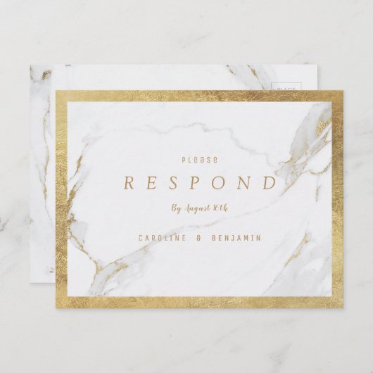 Faux gouden folie marmer luxe moderne bruiloft RSV Uitnodiging Briefkaart (Voorkant / Achterkant)