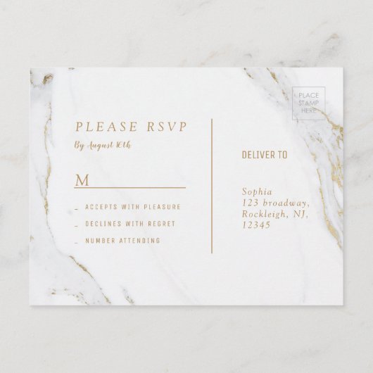 Faux gouden folie marmer luxe moderne bruiloft RSV Uitnodiging Briefkaart (Achterkant)