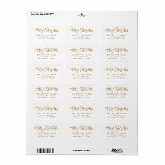 Faux gouden folie Merry Christmas retour adres Etiket (Full Sheet)
