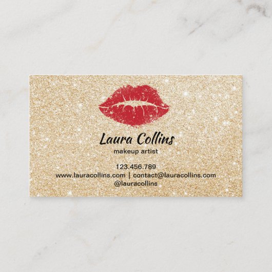 Faux gouden folie met rode lippen make-up artist k visitekaartje (Achterkant)