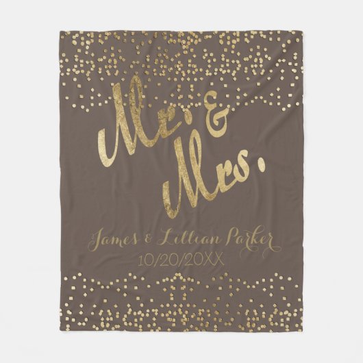 Faux gouden folie "Mr & Mrs" Monogram bruiloft Fleece Deken (Voorkant)