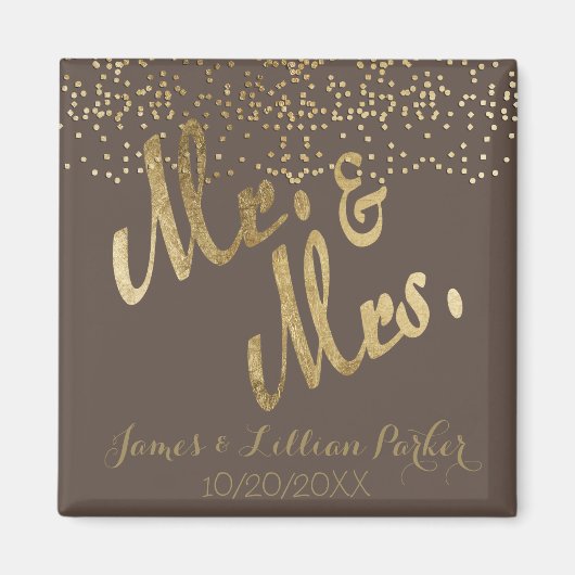 Faux gouden folie "Mr & Mrs" Monogram bruiloft Magneet (Voorkant)