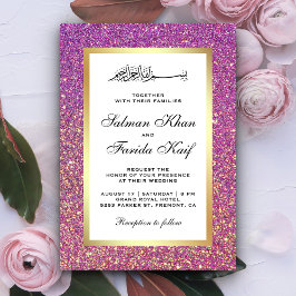 Faux gouden folie Paarse glitter islamitische brui Kaart