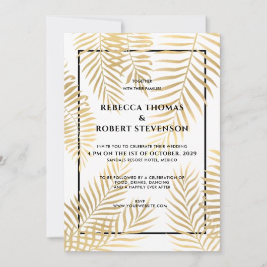 Faux gouden folie palm bladeren tropische strand b kaart (Voorkant)
