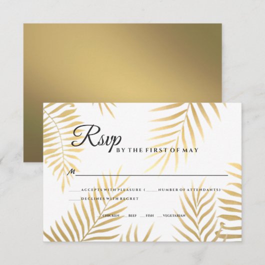 Faux gouden folie palm bladeren tropische strand b RSVP kaartje (Voorkant / Achterkant)