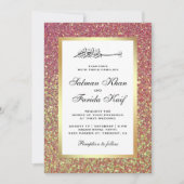 Faux gouden folie pastel roze glitter islamitische kaart (Voorkant)