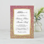 Faux gouden folie pastel roze glitter islamitische kaart (Staand voorkant)