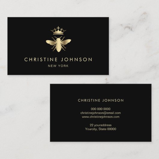 Faux gouden folie Queen bee logo Visitekaartje (Voorkant / Achterkant)