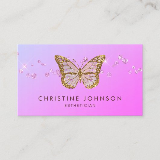 Faux gouden folie vlinder op paarse gradiënt visitekaartje (Voorkant)