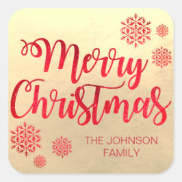 Faux Gouden folie Vrolijke Kerstmis Rode Sneeuwvlo Vierkante Sticker