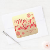 Faux Gouden folie Vrolijke Kerstmis Rode Sneeuwvlo Vierkante Sticker (Envelop)
