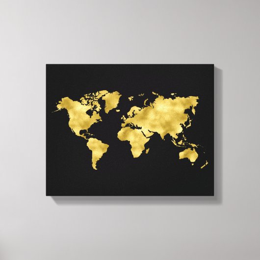 Faux gouden folie wereldkaart luxe cadeau canvas afdruk (Voorkant)