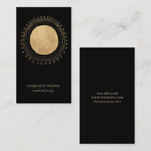Faux Gouden Folie Zon Zwart Sieraden Ontwerper Visitekaartje (Voorkant / Achterkant)