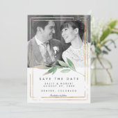 faux gouden foto's bruiloft met datumkaart bedankkaart (Staand voorkant)