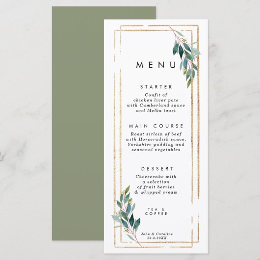 faux gouden geometrische griekse trouwmenkkaarten menu (Voorkant / Achterkant)