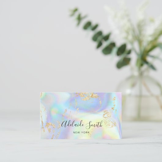 ·FAUX gouden glitter details op FAUX holographic Visitekaartje (Staand voorkant)