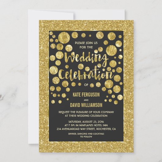 Faux gouden glitter en confetti huwelijksuitnodigi kaart (Voorkant)