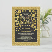 Faux gouden glitter en confetti huwelijksuitnodigi kaart (Staand voorkant)