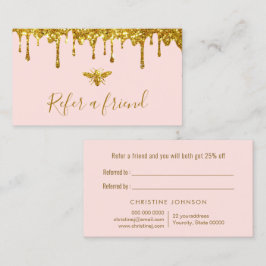 Faux gouden glitter honing op roze verwijzingskaar visitekaartje